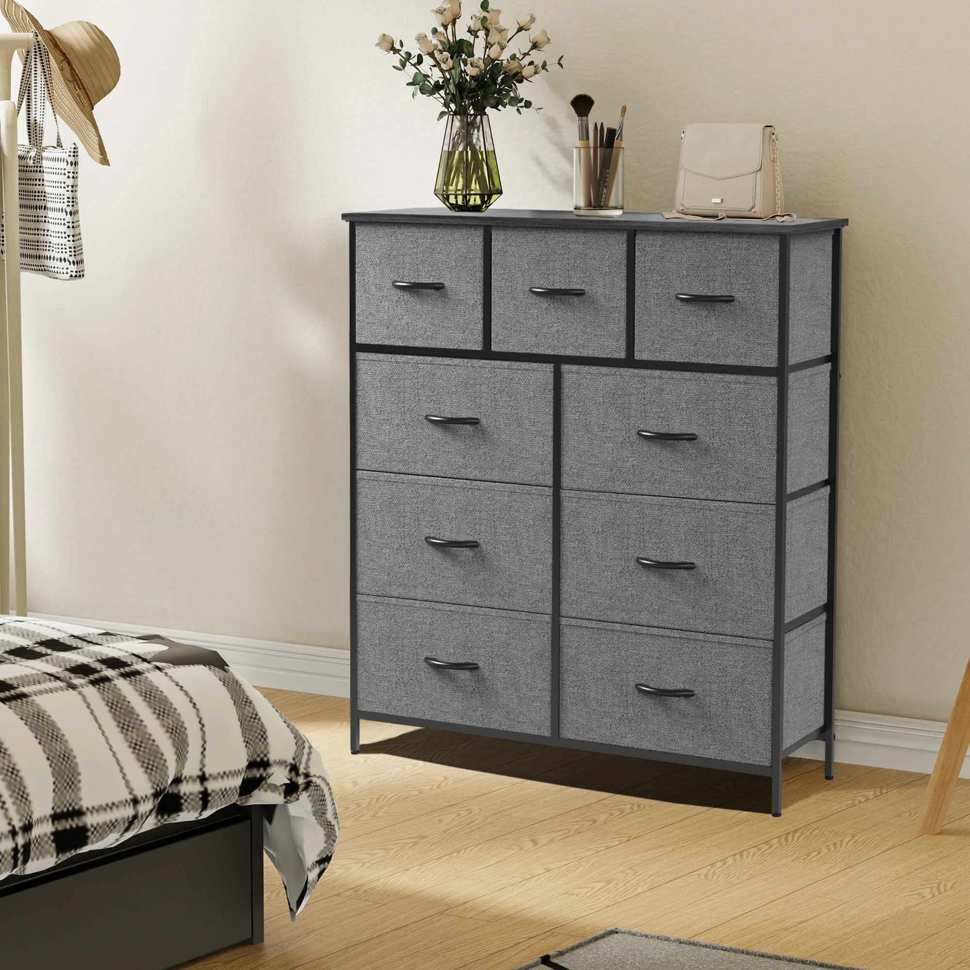 JHK Dresser with 9 Fabric Drawers
