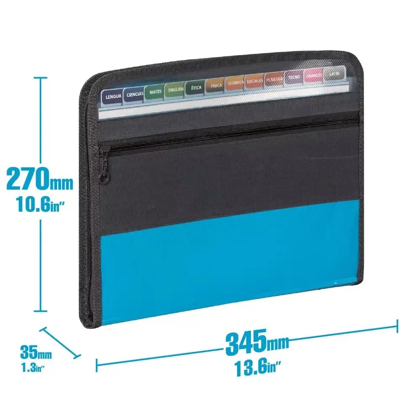 13-Pocket Accordion File Folder – Zipper Organizer with Pencil Pouch for School & Office