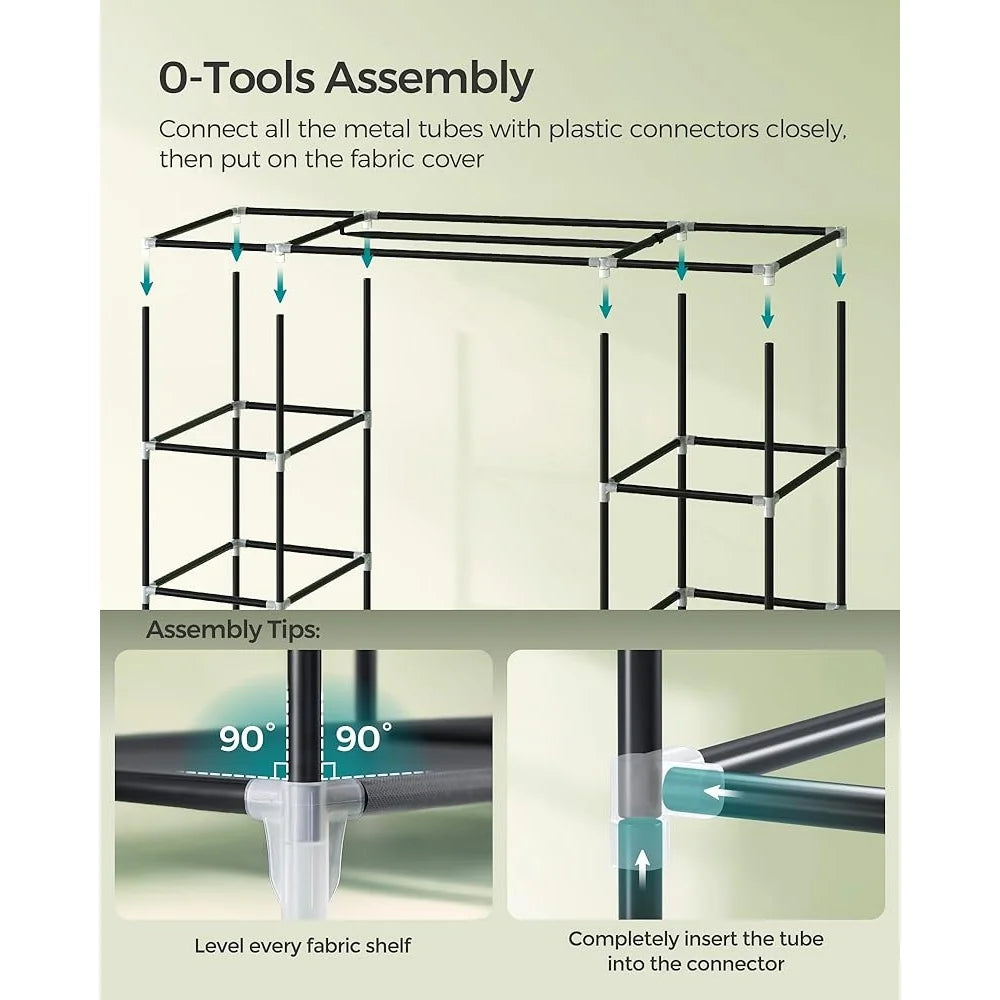 Portable Closet Organizer with Dust Cover and Shelves