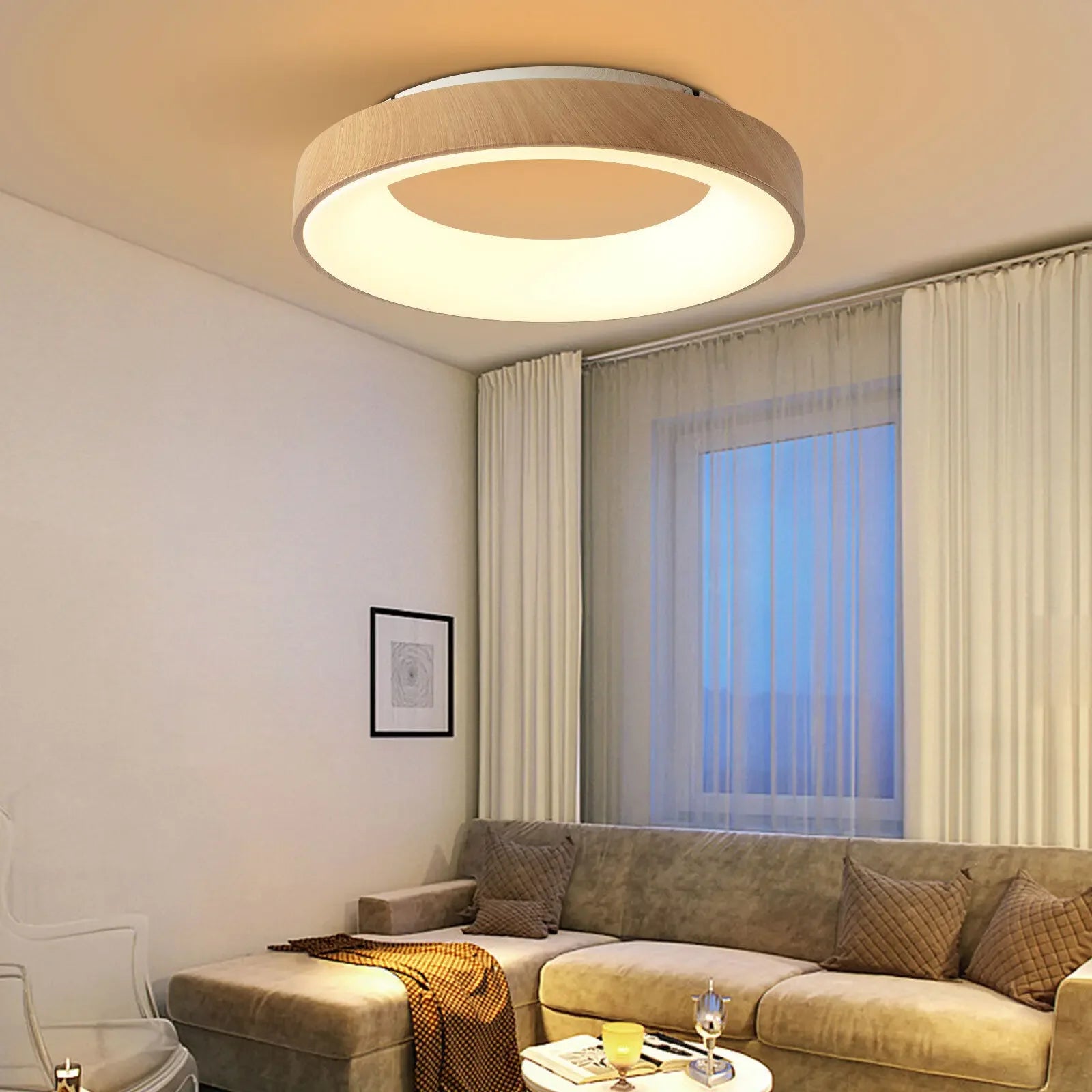 Minimalist Round Wood Color LED Ceiling Lamp