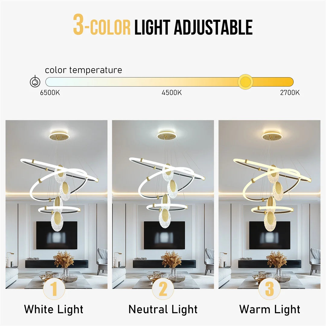 LUVODI 3-Layer LED Water-Drop Chandelier – 3 Color Lights