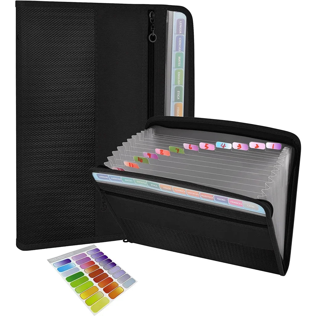 13-Pocket Accordion File Folder – Zipper Organizer with Pencil Pouch for School & Office