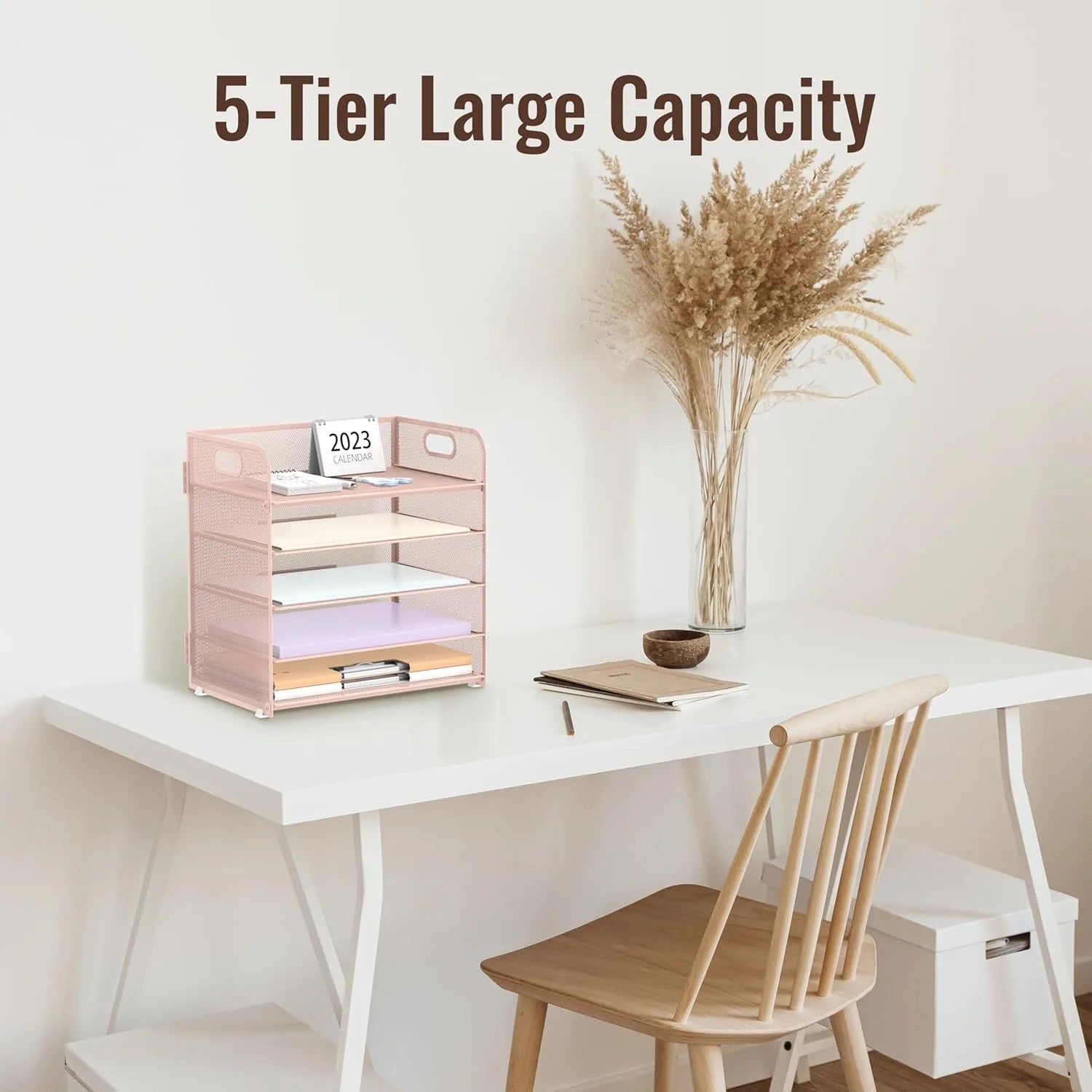 2-Pack Pink 5-Tier Mesh Desk Organizer with Handle
