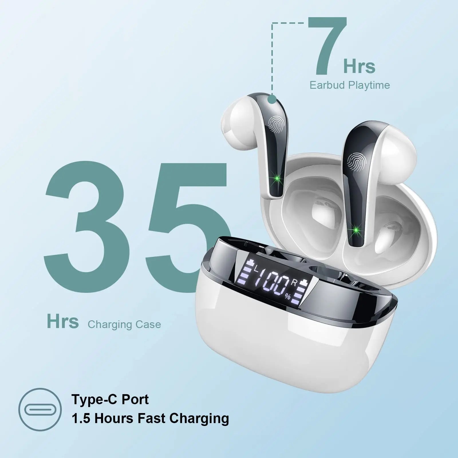 Bluetooth 5.3 Wireless Earbuds with Dual Mic