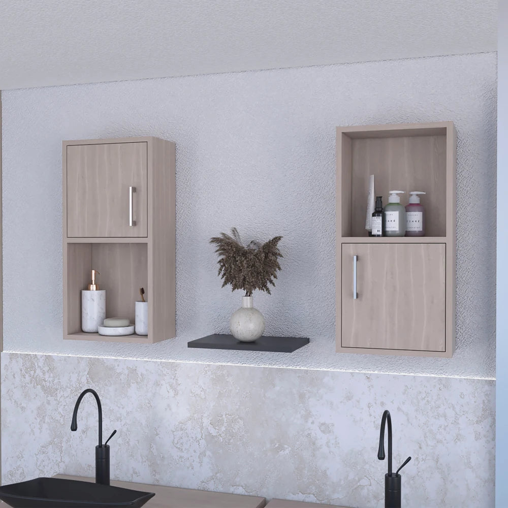 White Oak Bathroom Medicine Cabinets with Open Shelf – Set of 2