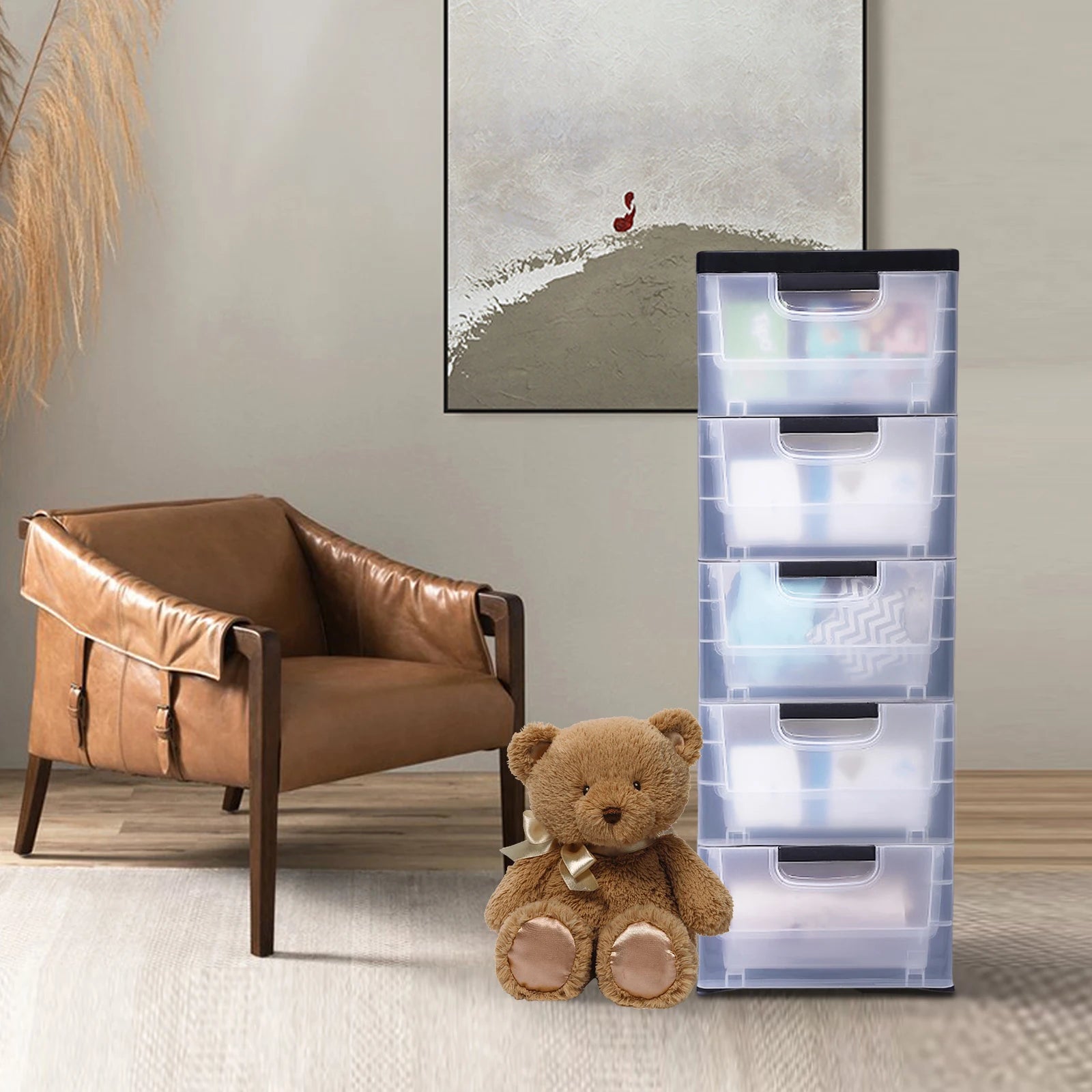 5-Tier Plastic Drawer Storage Cabinet – Transparent, 30×40×84cm