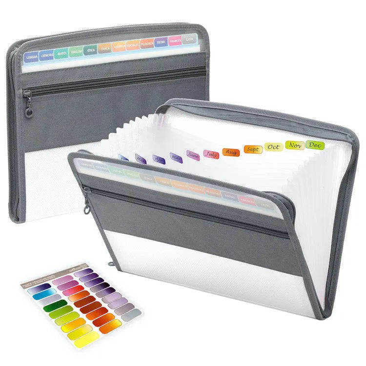 13-Pocket Accordion File Folder – Zipper Organizer with Pencil Pouch for School & Office