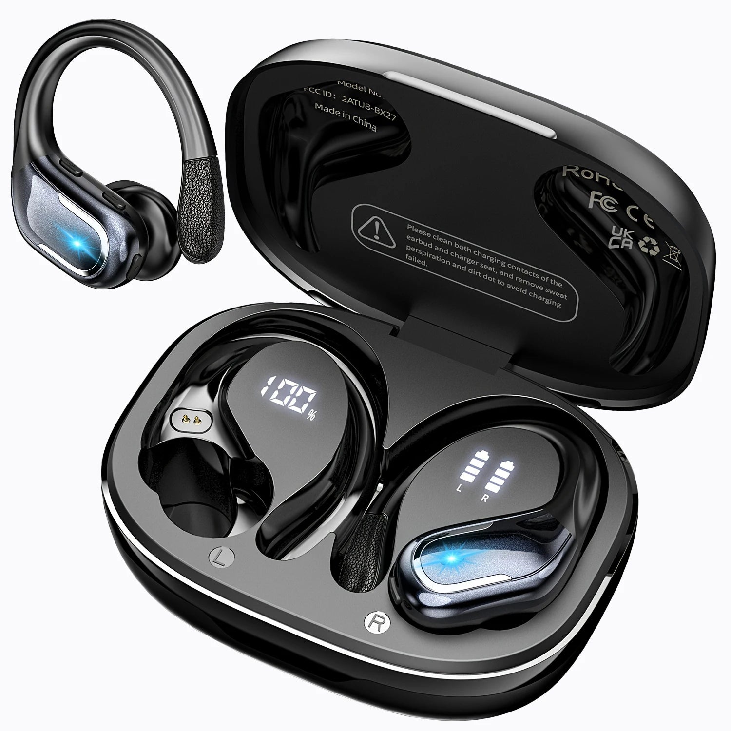 Wireless Sports Earbuds with Earhooks & LED Display