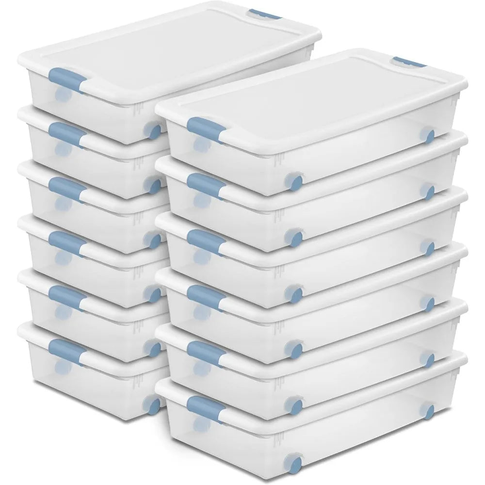 12-Pack Clear Under Bed Storage Bins with Lids – 56 Qt