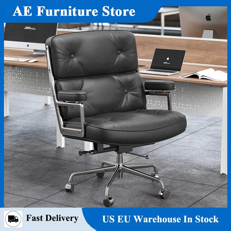 Black Genuine Leather Ergonomic Gaming Office Chair