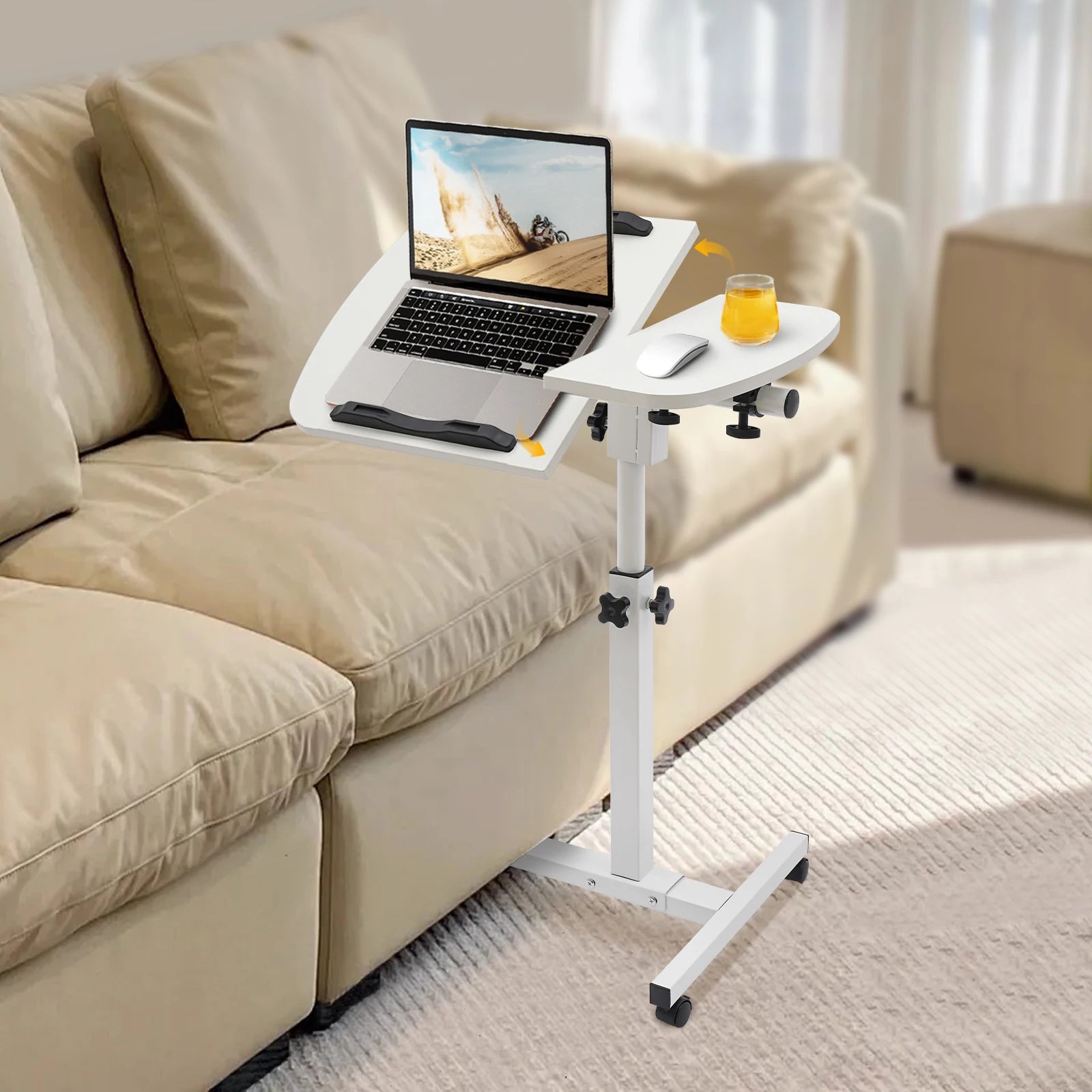 Height-Adjustable White Rolling Laptop Desk Stand