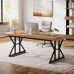 70.86” Industrial Large Executive Desk – Brown