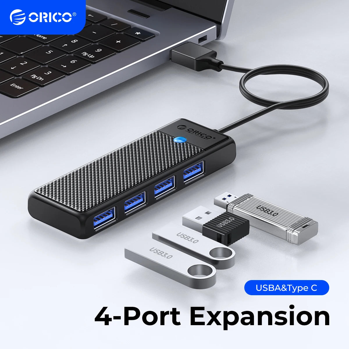 ORICO Type-C 4-Port USB 3.0 Hub – Ultra-Slim OTG Adapter