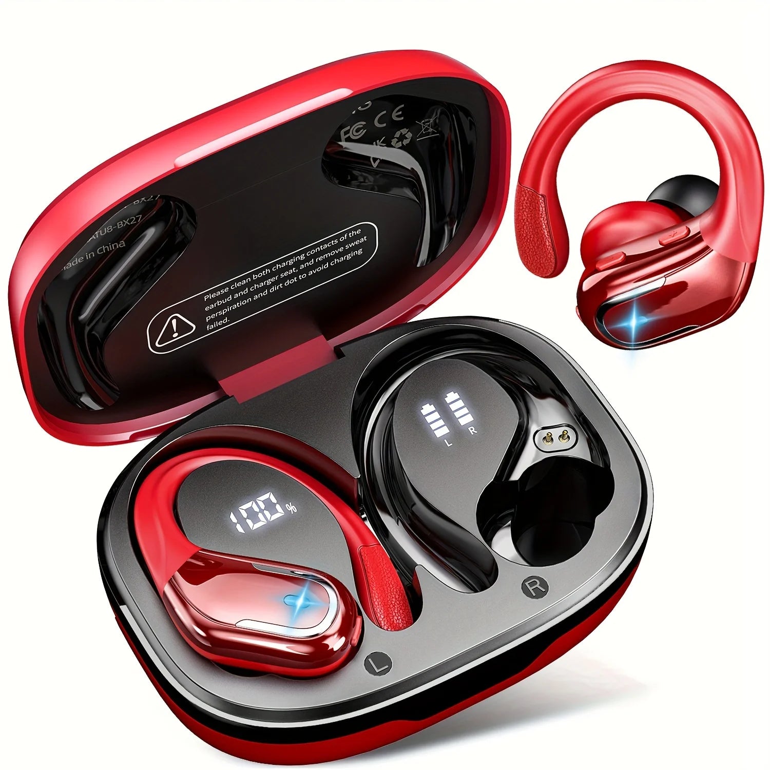 Wireless Sports Earbuds with Earhooks & LED Display