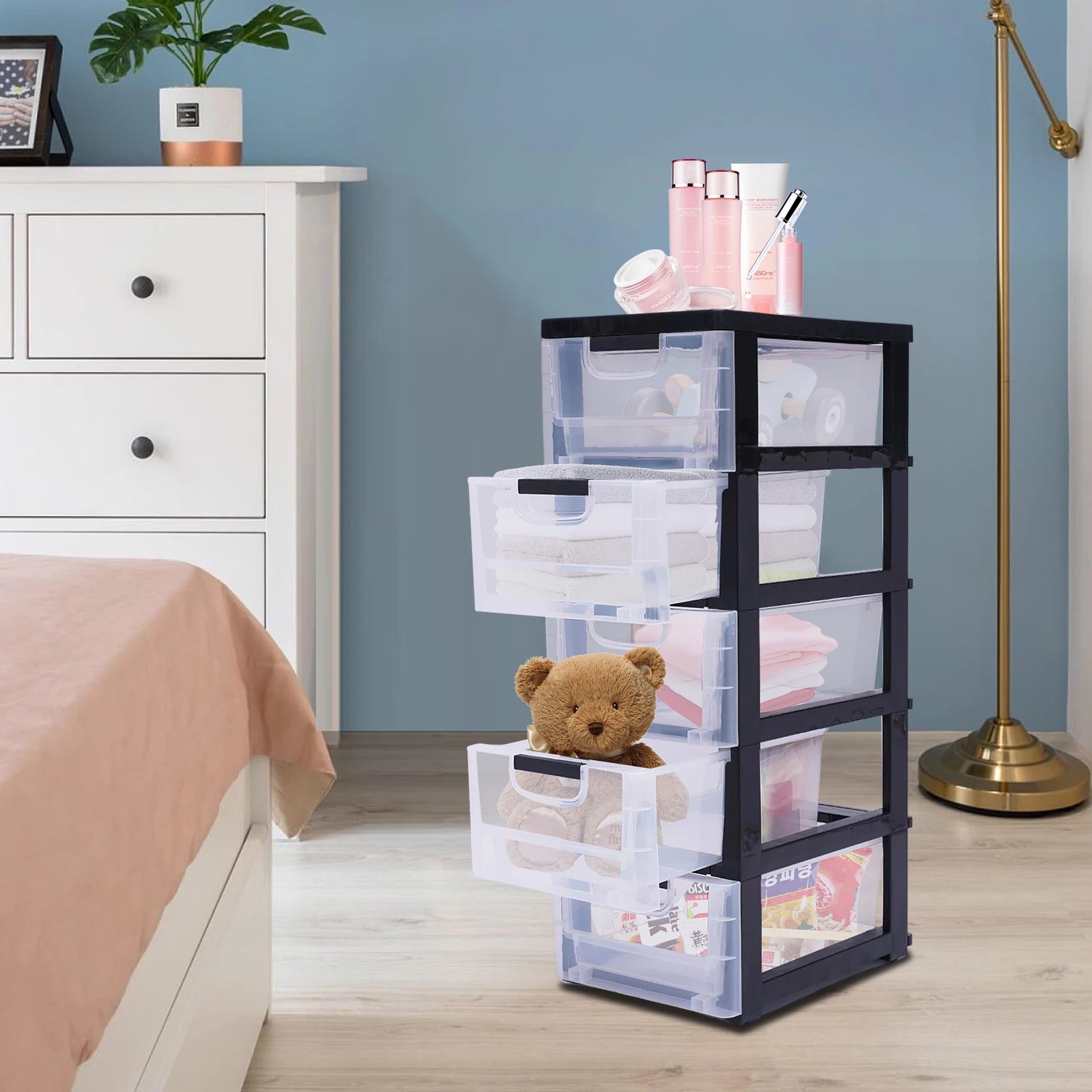 5-Tier Plastic Drawer Storage Cabinet – Transparent, 30×40×84cm