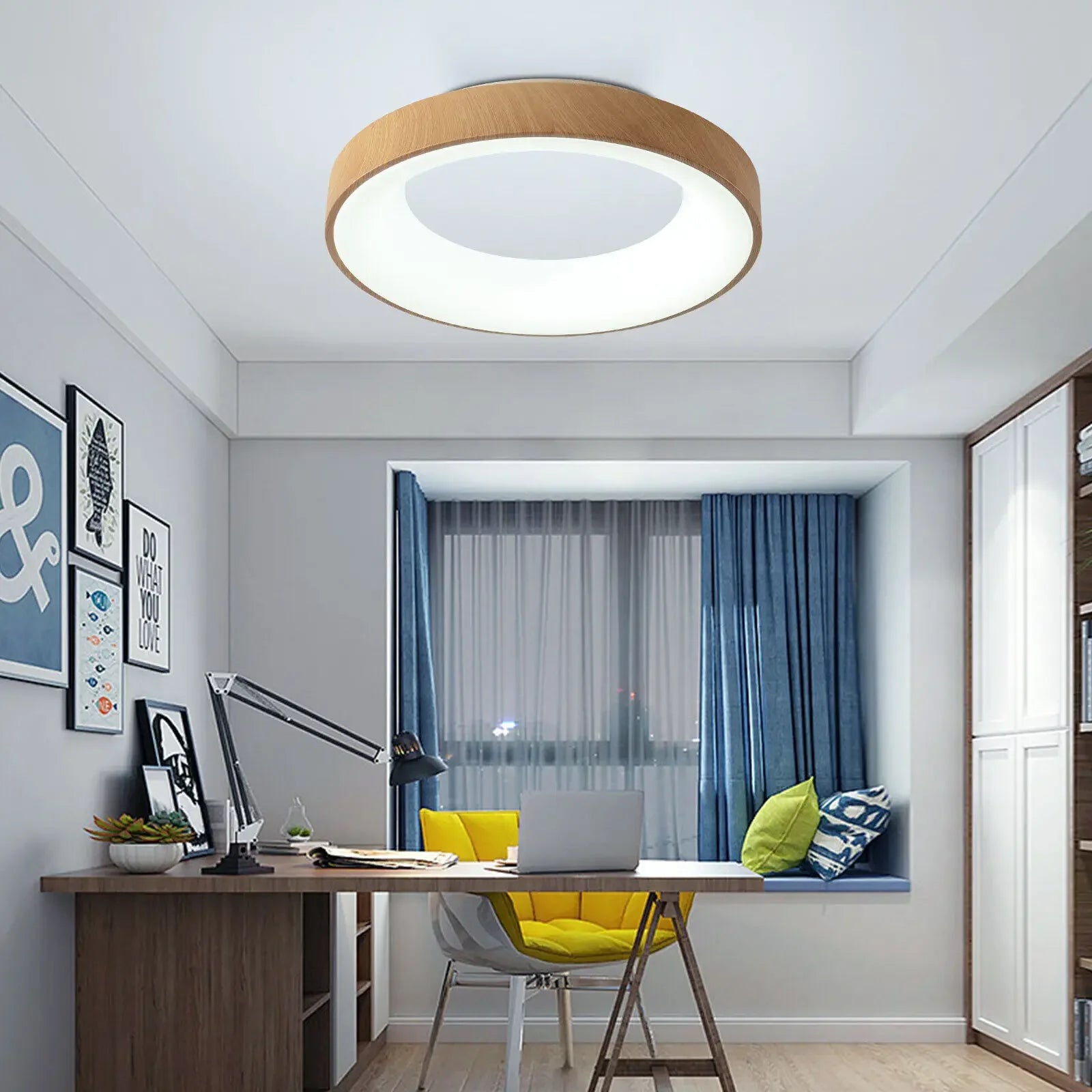 Minimalist Round Wood Color LED Ceiling Lamp