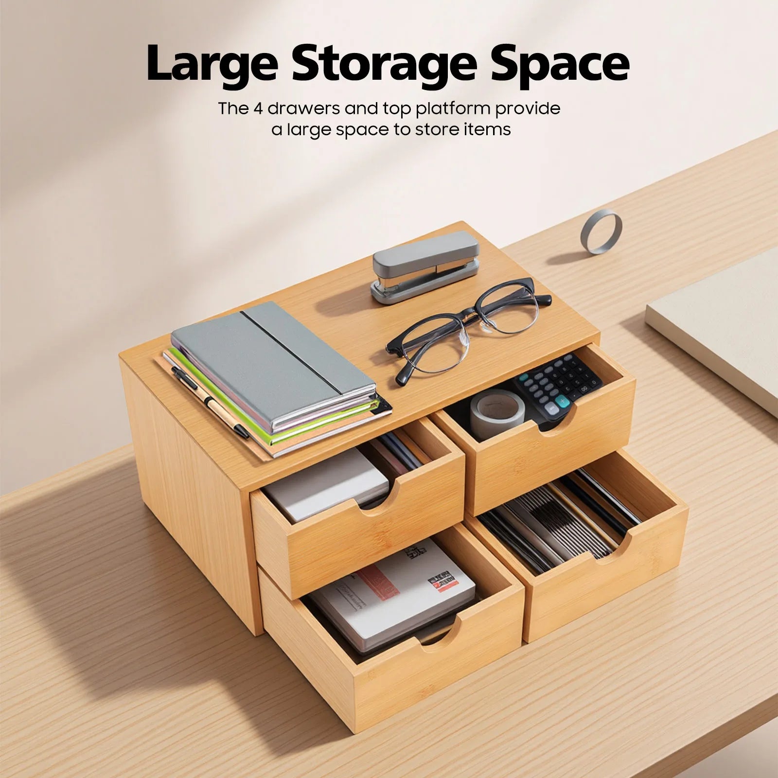 4-Drawer Bamboo Desk Organizer