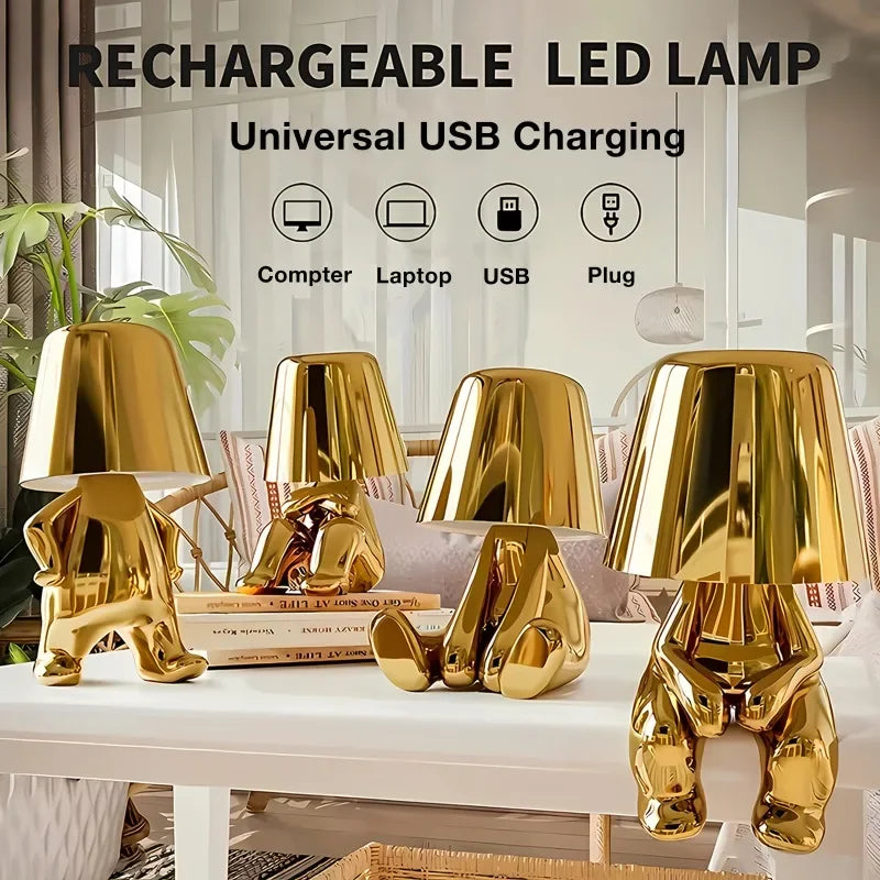 Thinker Statue LED Bedside Touch Lamp – USB Rechargeable