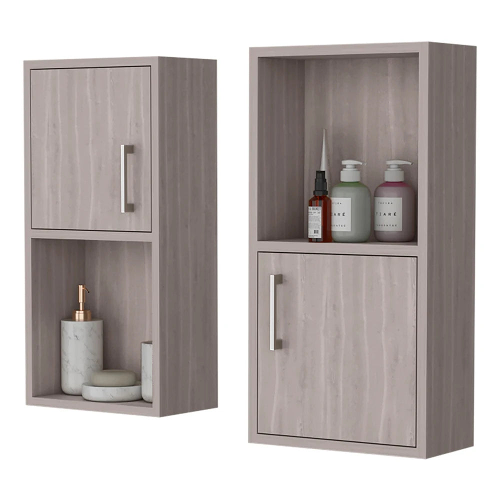 White Oak Bathroom Medicine Cabinets with Open Shelf – Set of 2