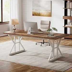 70.86” Industrial Large Executive Desk – Brown