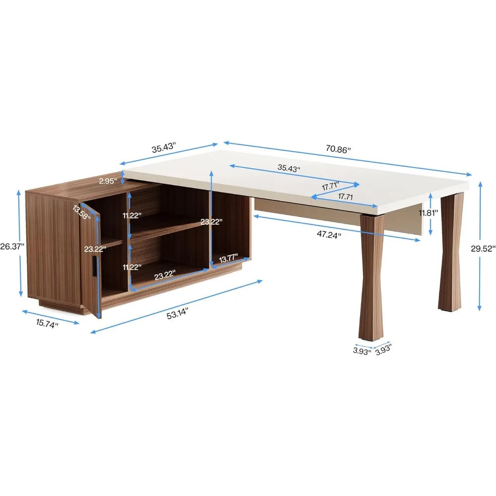 71" L-Shaped Executive Desk with Storage Shelves