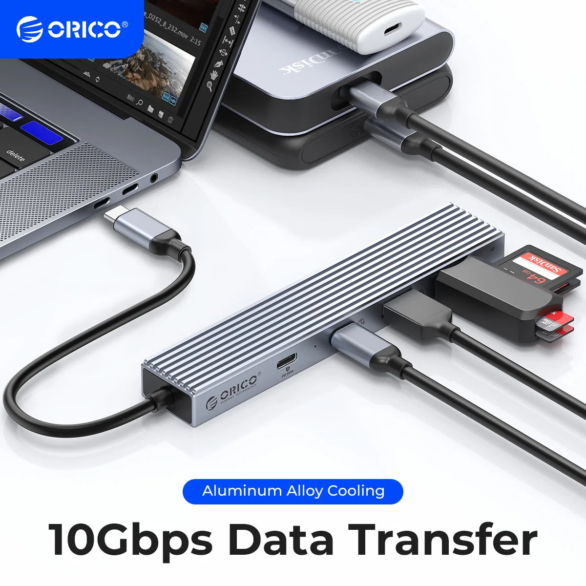 ORICO Type-C USB 3.2 4-Port Hub with PD 100W & SD/TF