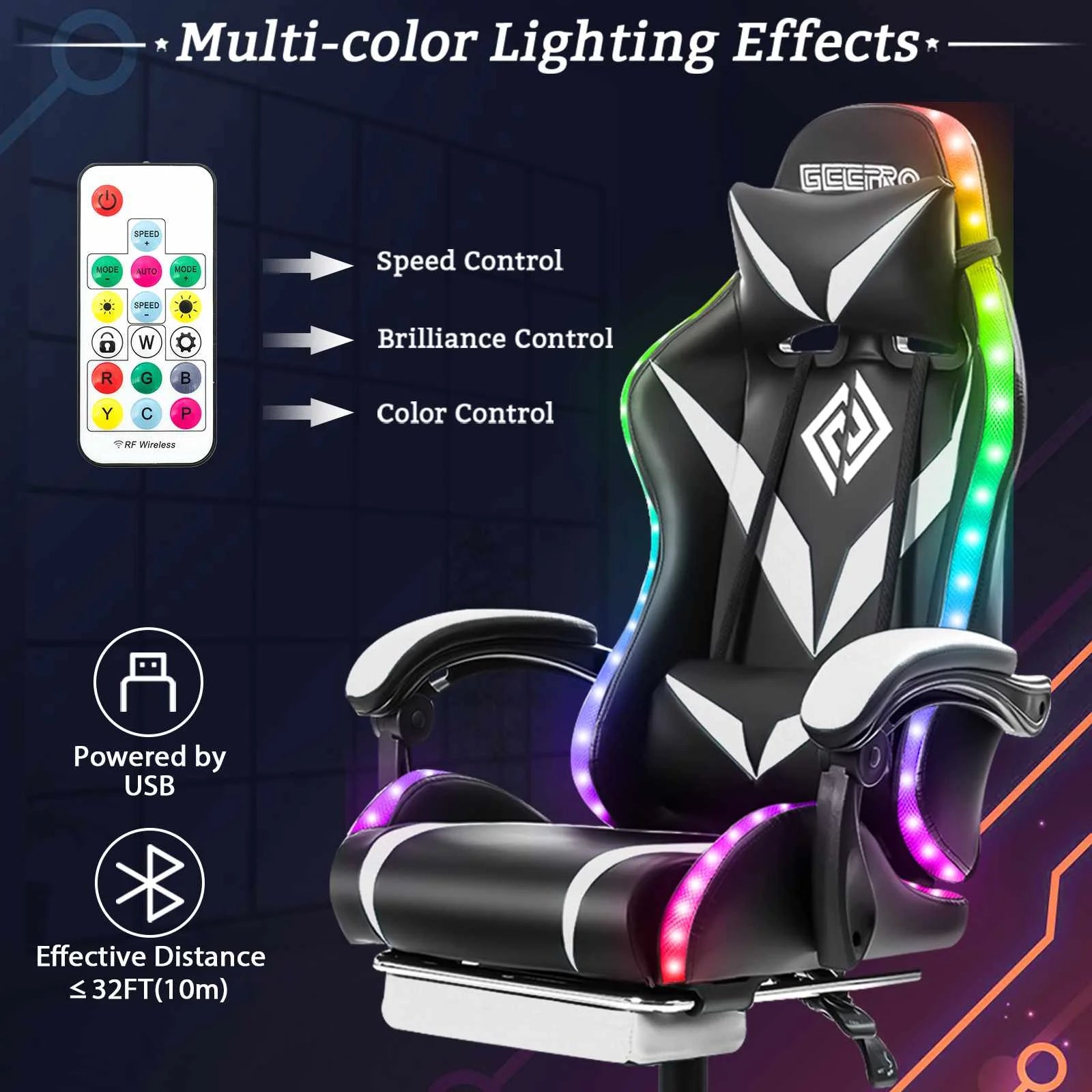 135° RGB Gaming Chair with Bluetooth & Massage