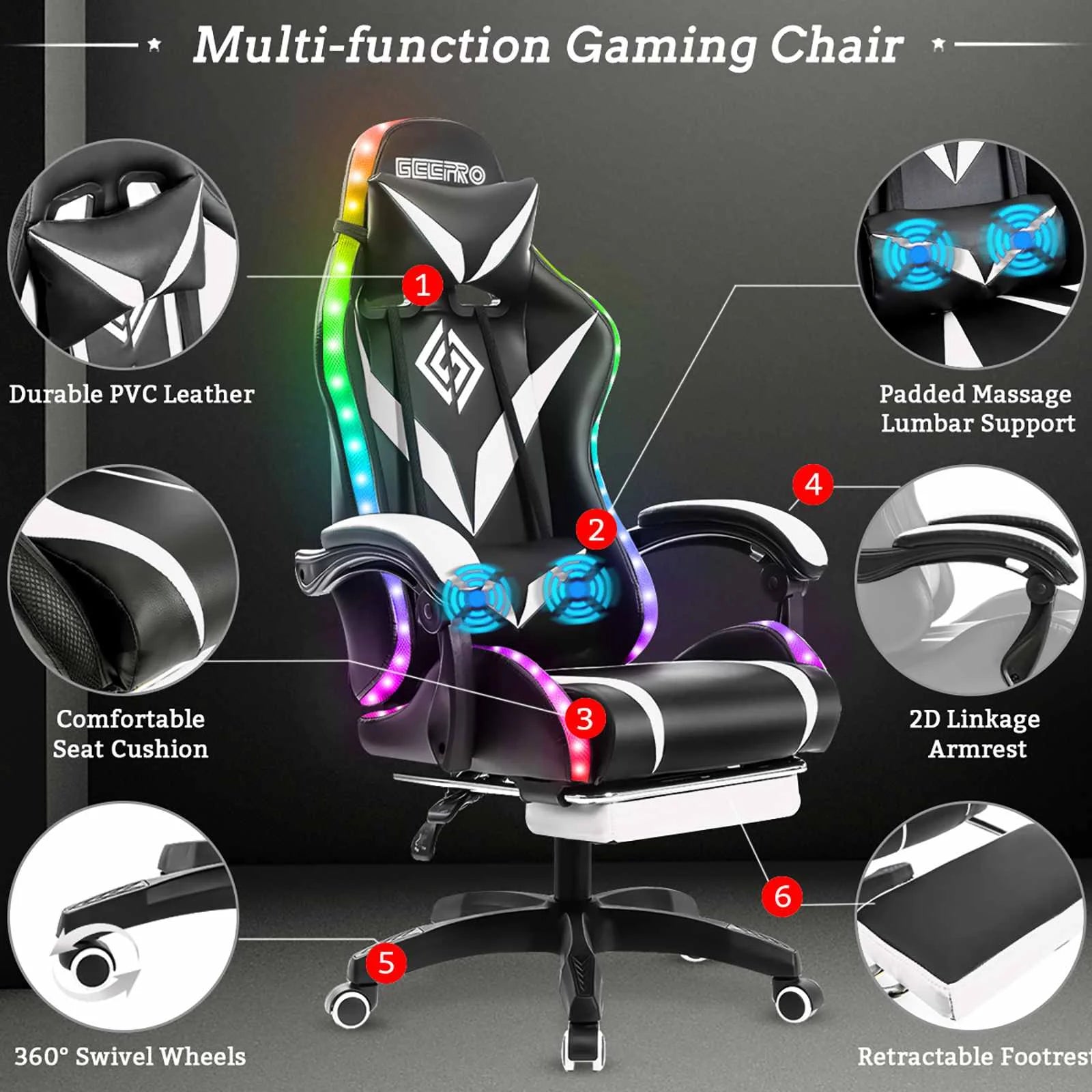 135° RGB Gaming Chair with Bluetooth & Massage