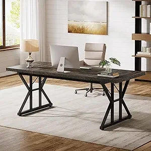 70.86” Industrial Large Executive Desk – Brown