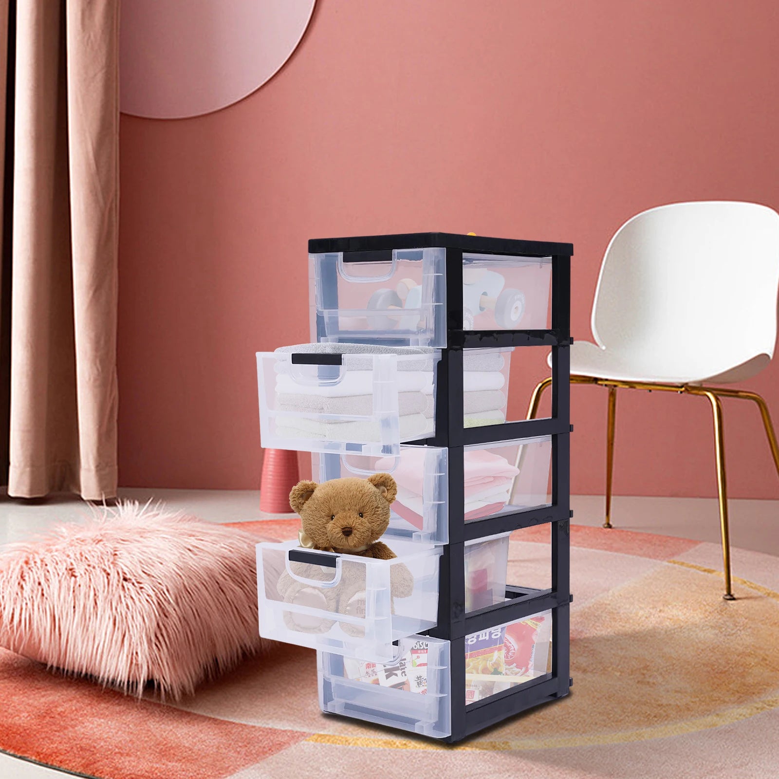 5-Tier Plastic Drawer Storage Cabinet – Transparent, 30×40×84cm
