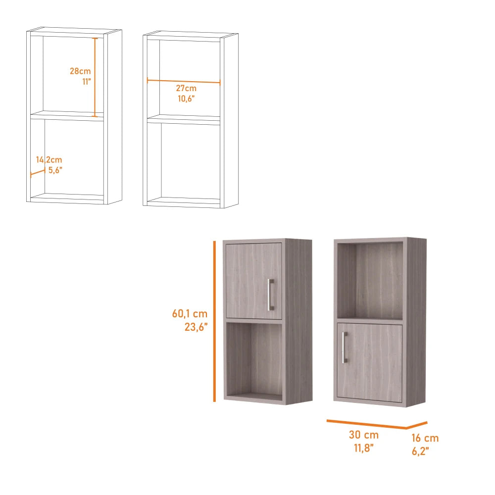 White Oak Bathroom Medicine Cabinets with Open Shelf – Set of 2