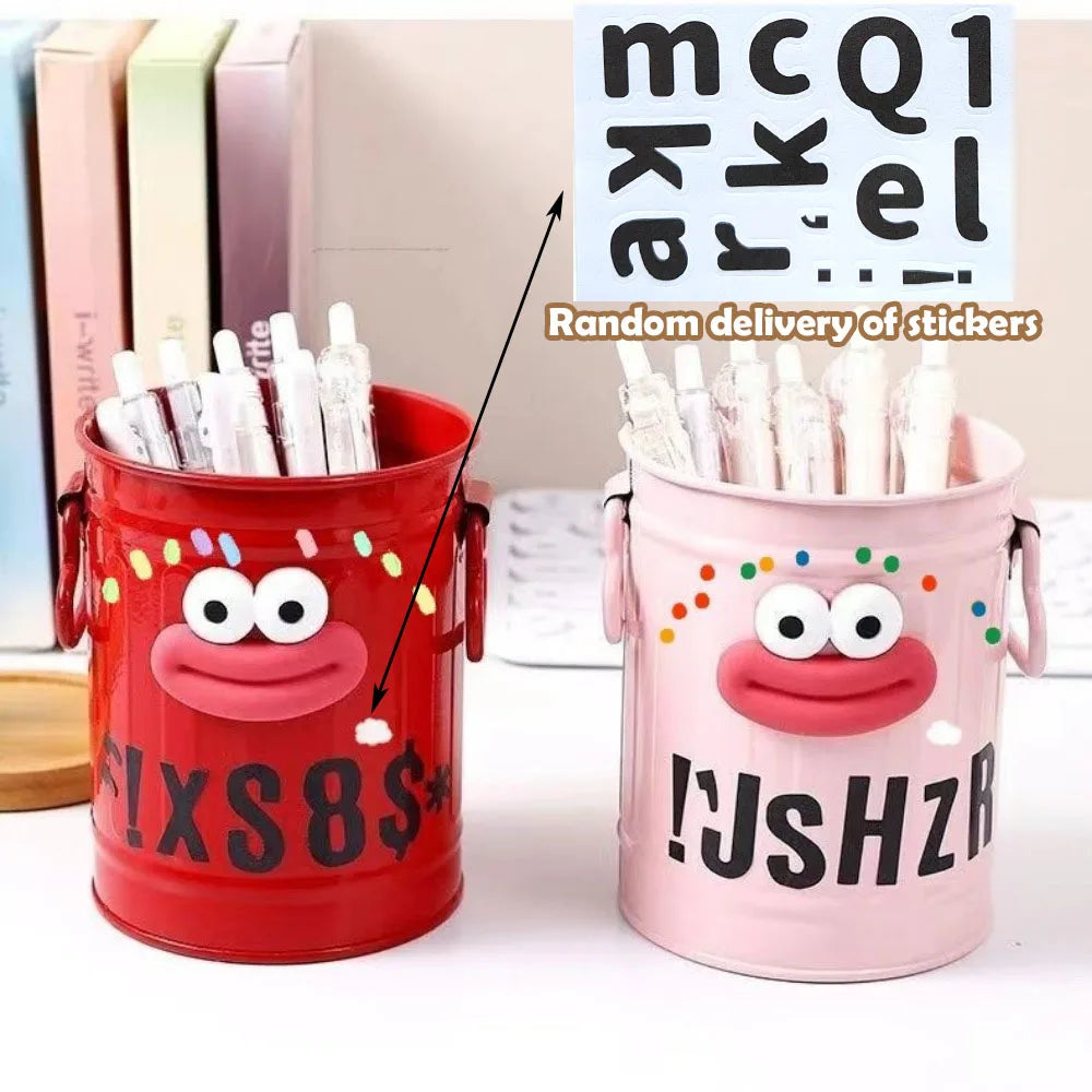 Cartoon Pen Holder – Fun Desk Organizer with Random Letter Stickers