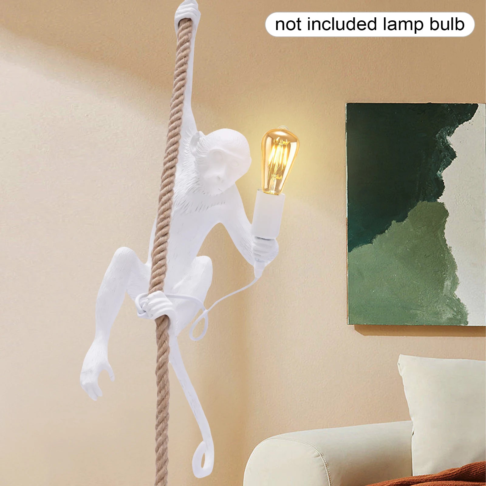 Monkey-Shaped Resin Pendant Light – White, E26