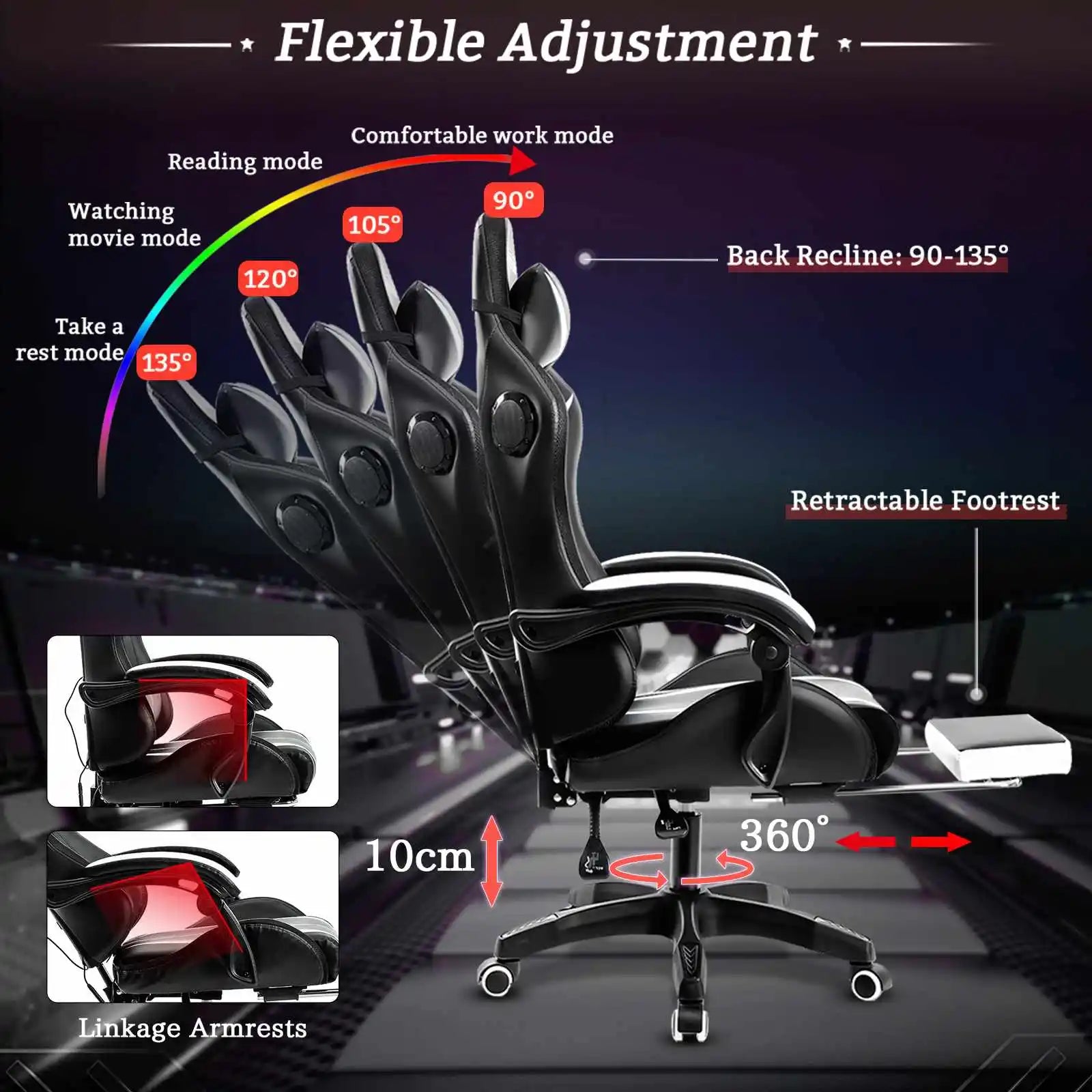 135° RGB Gaming Chair with Bluetooth & Massage