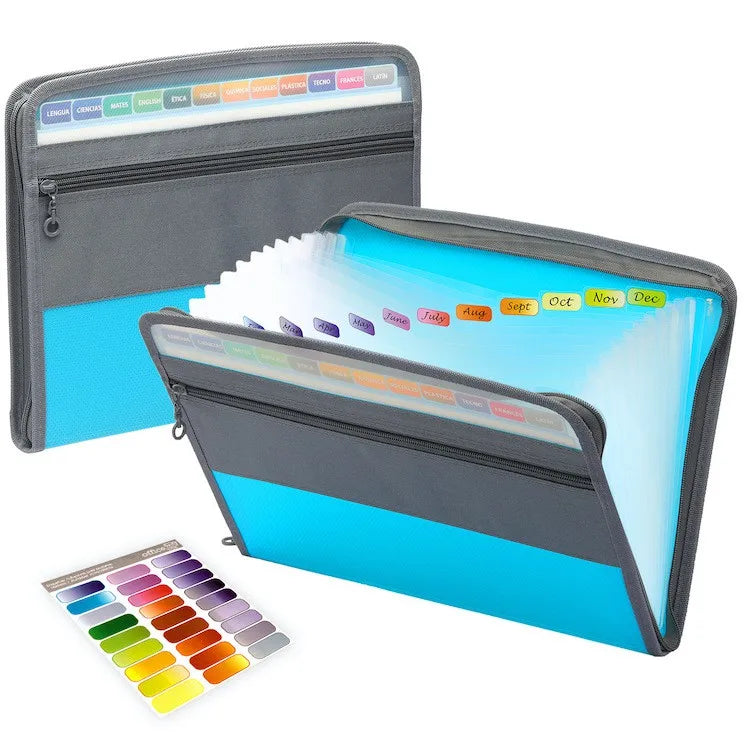 13-Pocket Accordion File Folder – Zipper Organizer with Pencil Pouch for School & Office