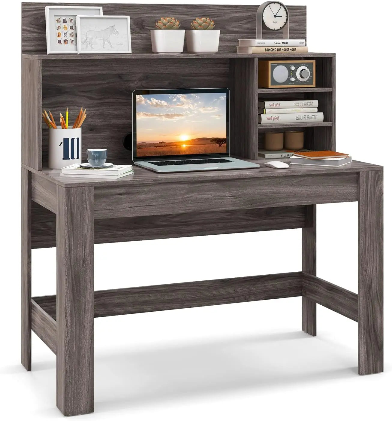 48" Computer Desk with Hutch and Cable Hole – Vintage Style