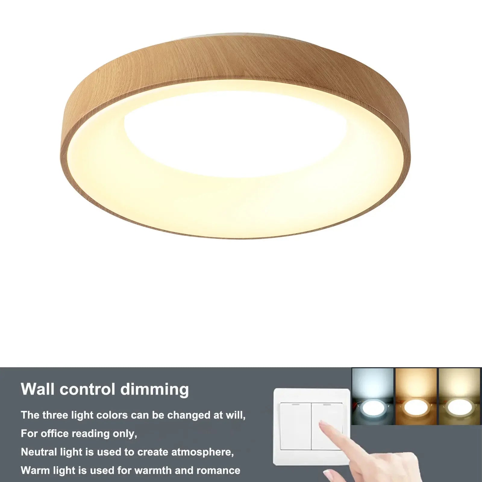 Minimalist Round Wood Color LED Ceiling Lamp