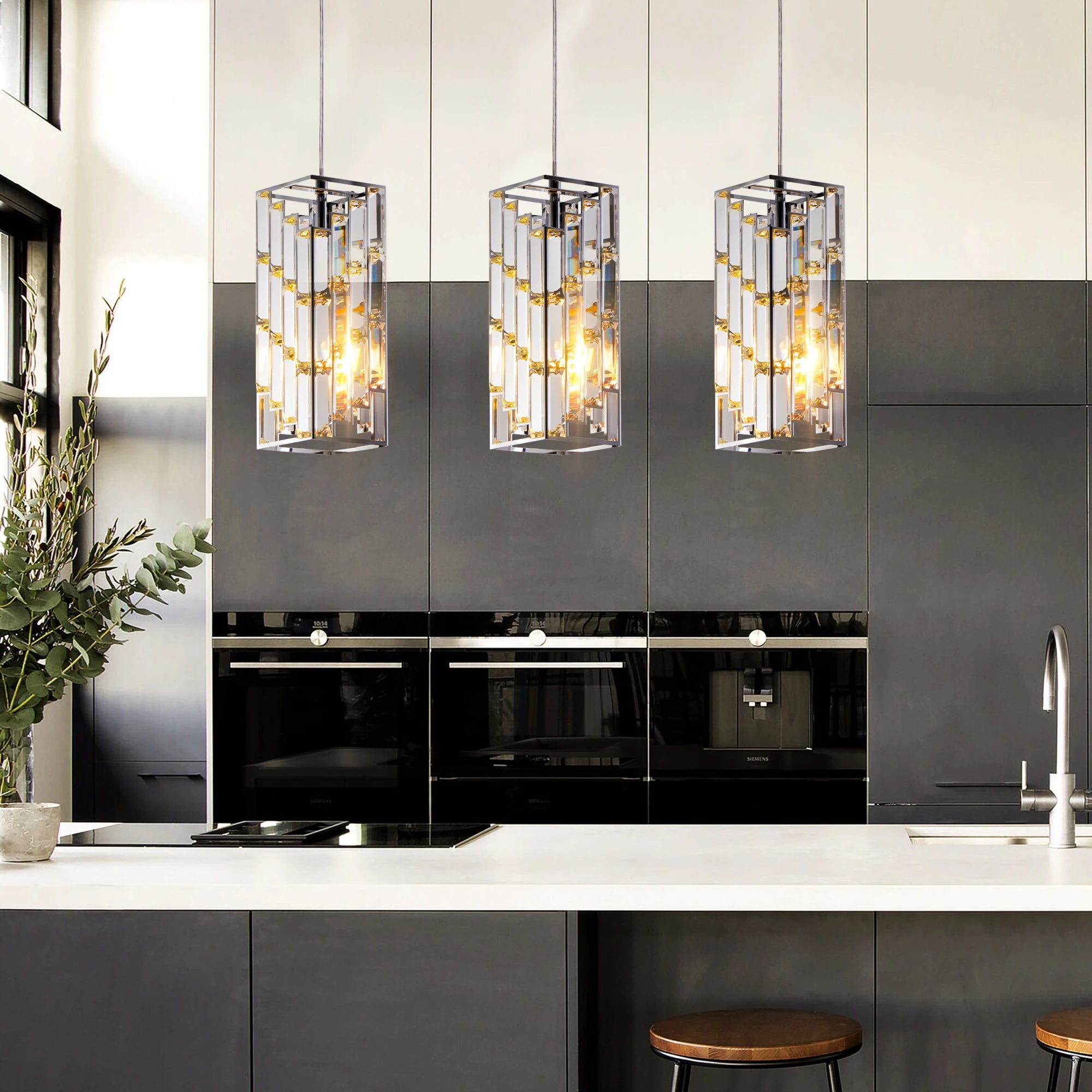 Modern Crystal Pendant Light 3-Pack – Chrome Finish