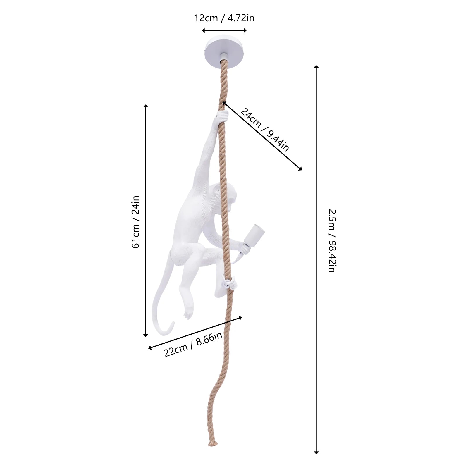 Monkey-Shaped Resin Pendant Light – White, E26