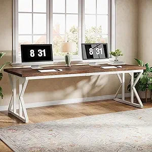 70.86” Industrial Large Executive Desk – Brown