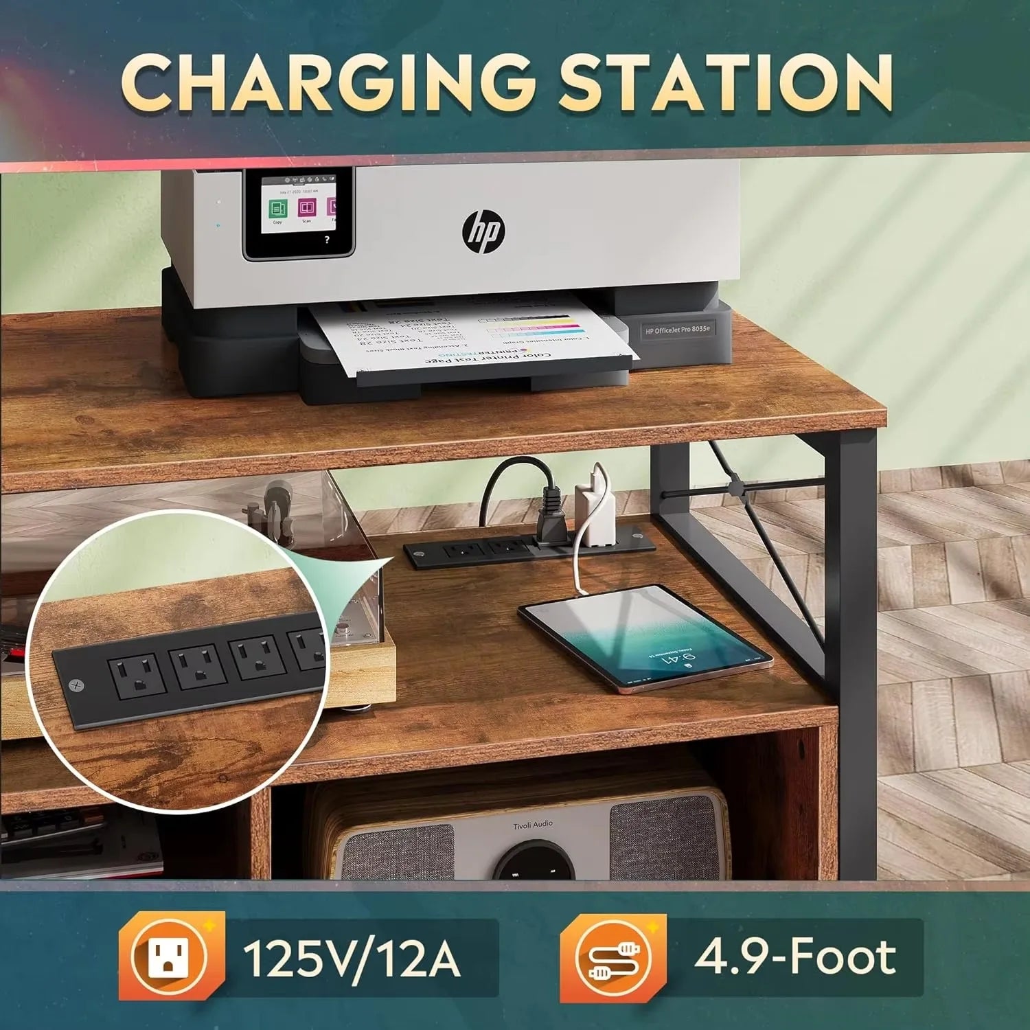 Rustic Brown Locking Lateral File Cabinet with Wheels