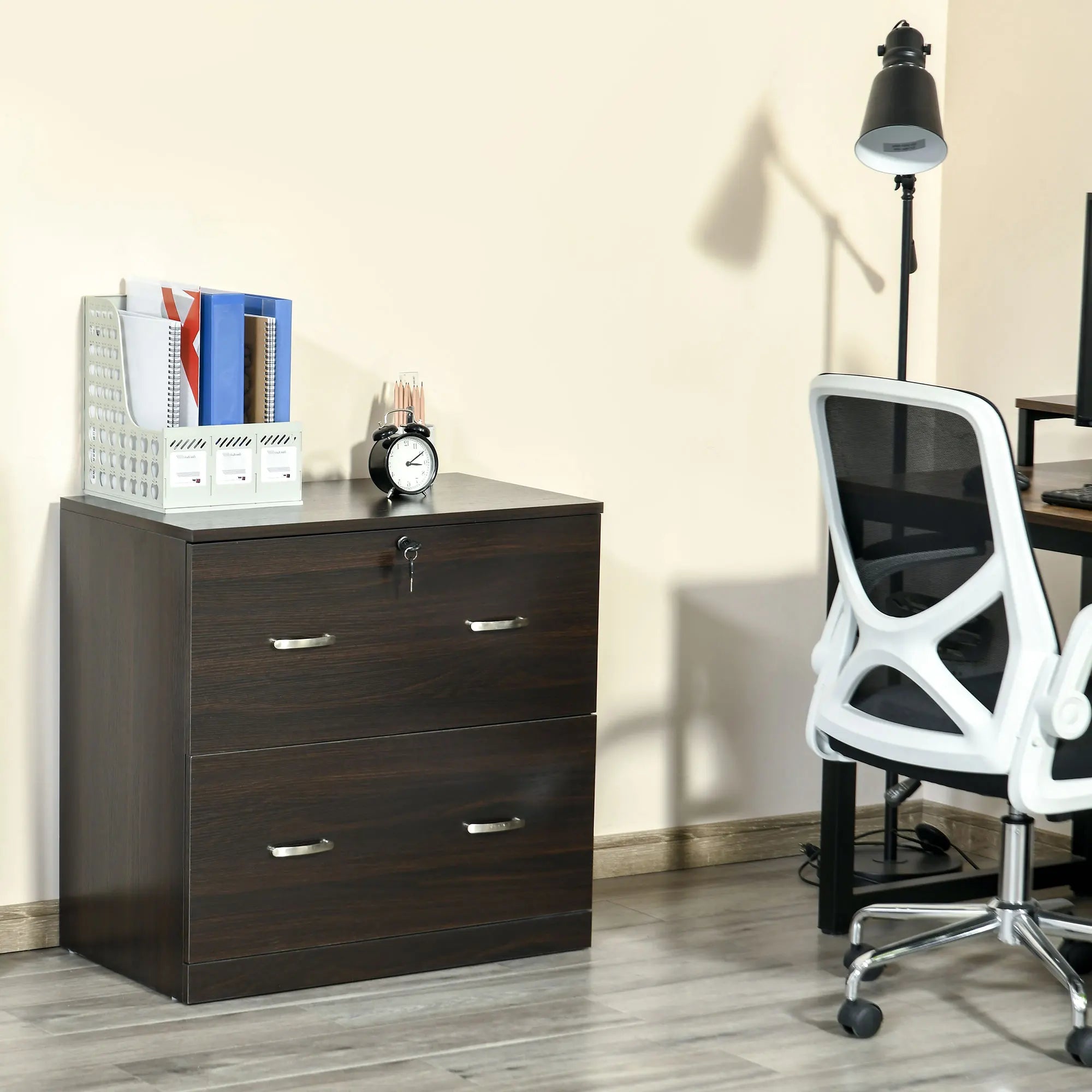 Walnut Vertical Office File Cabinet with 2 Lockable Drawers