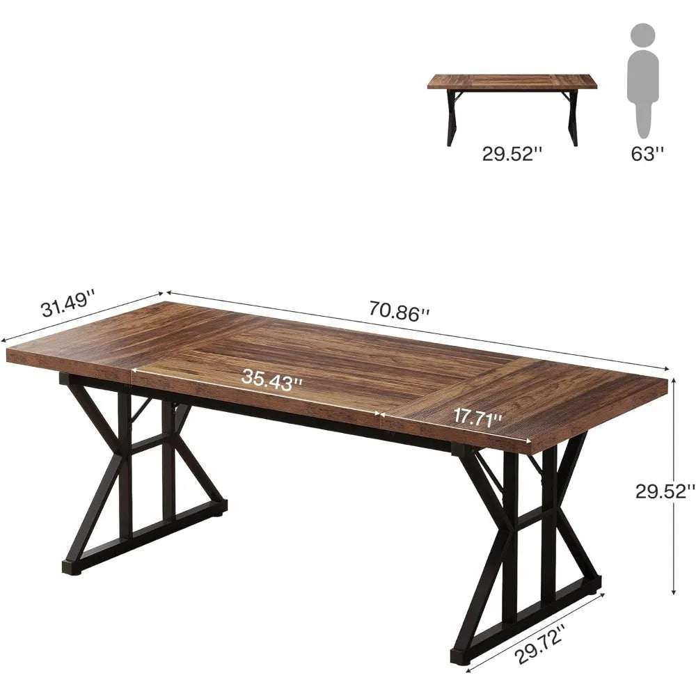 70.86” Industrial Large Executive Desk – Brown