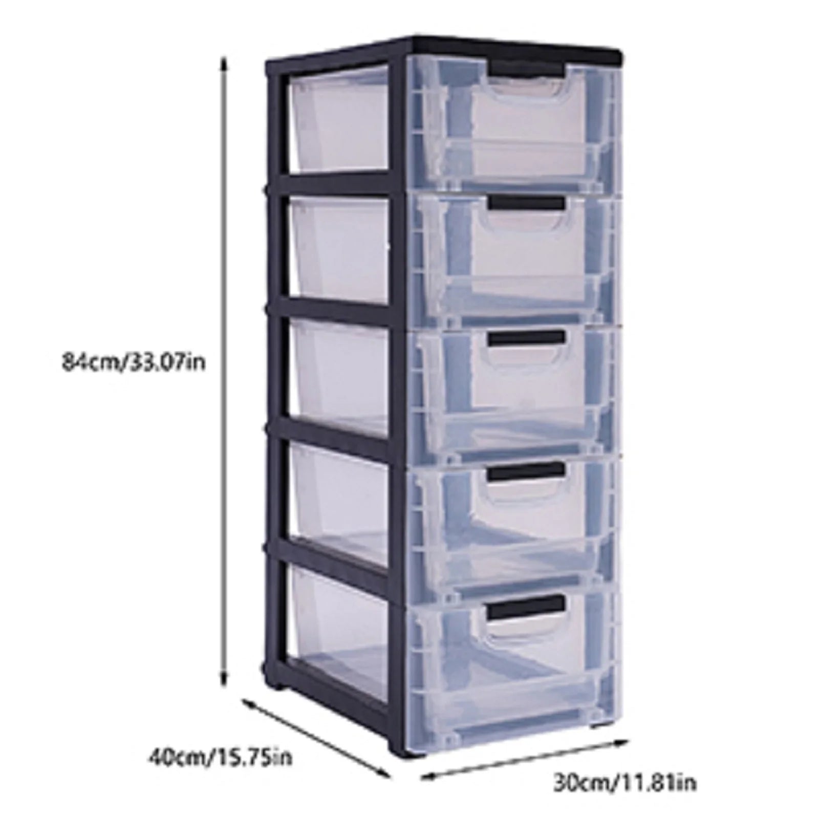 5-Tier Plastic Drawer Storage Cabinet – Transparent, 30×40×84cm
