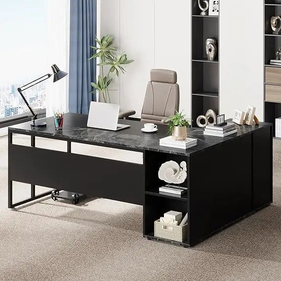 71" L-Shaped Executive Desk with Cabinet Storage