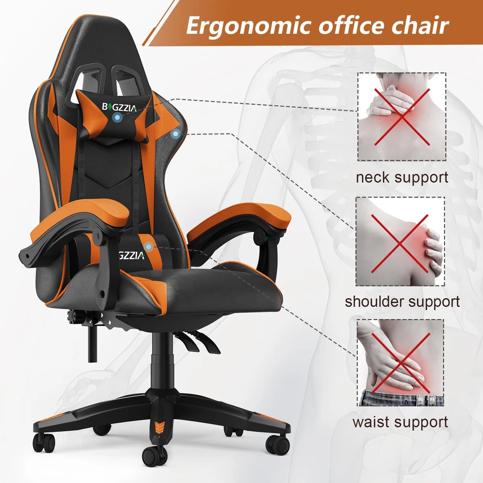 Ergonomic PU Leather Gaming & Office Chair with Headrest