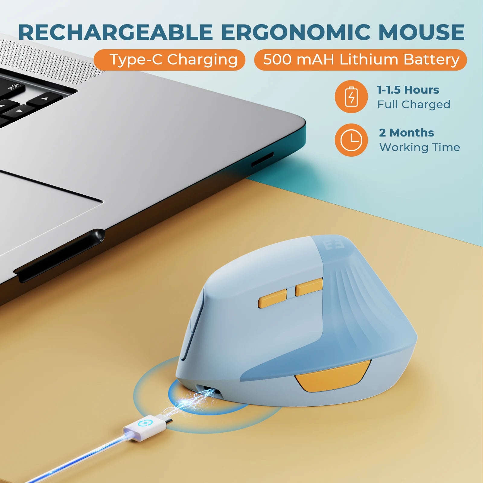 SEENDA Vertical Wireless Mouse Type-C Rechargeable