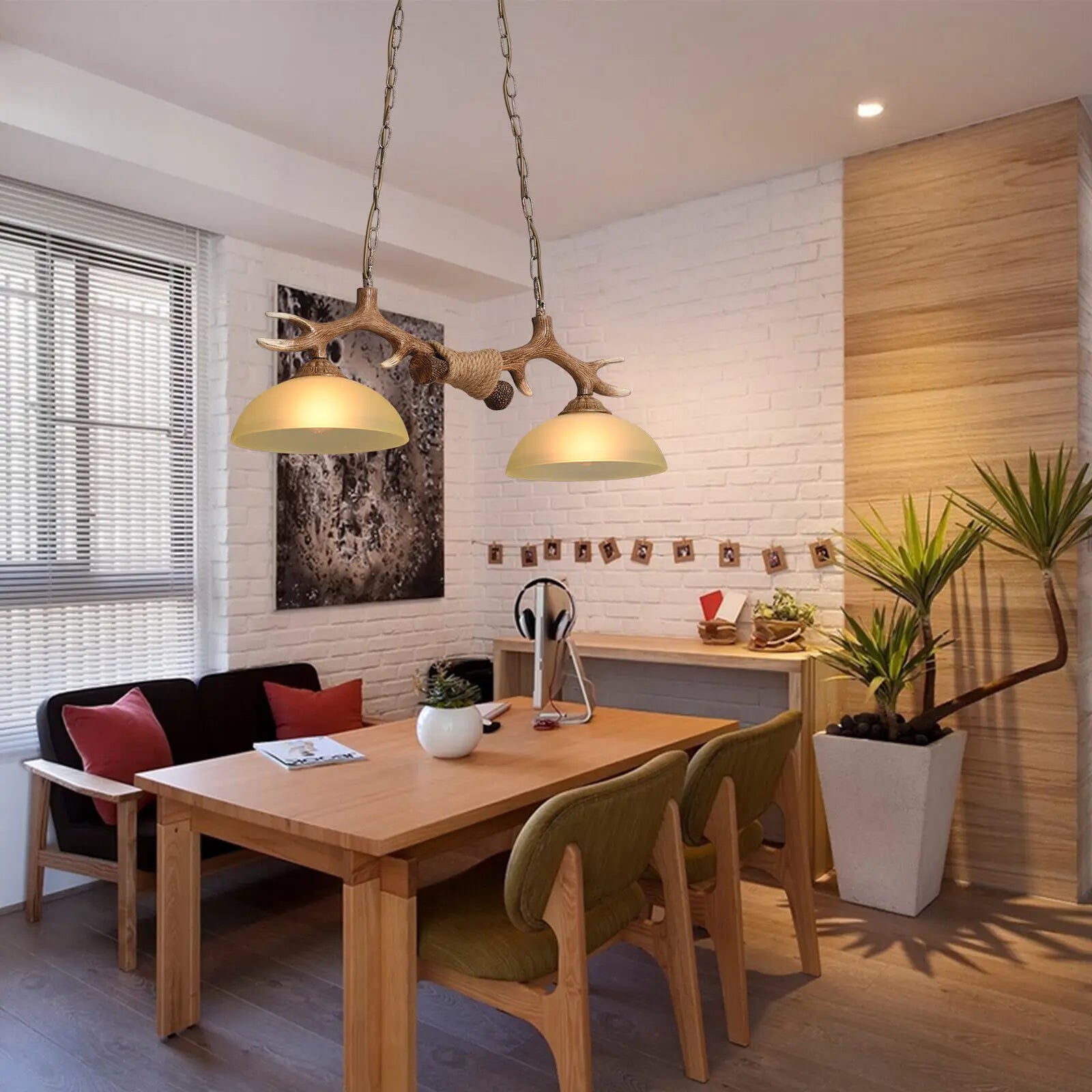 Rustic Deer Antler 2-Light Cabin Chandelier