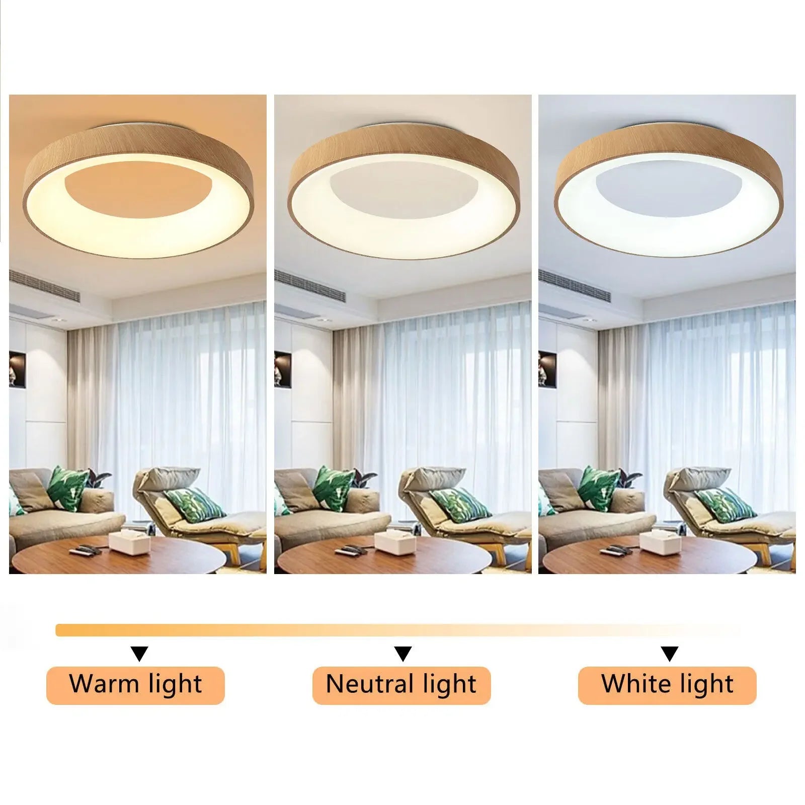 Minimalist Round Wood Color LED Ceiling Lamp