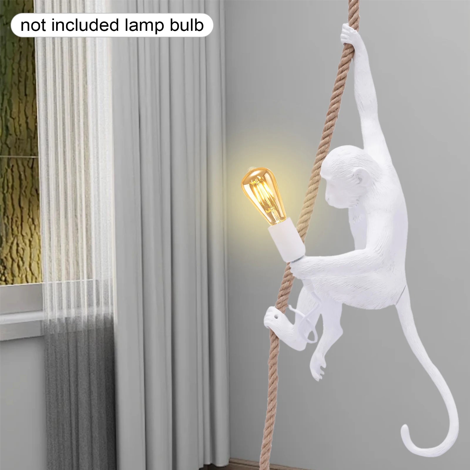 Monkey-Shaped Resin Pendant Light – White, E26